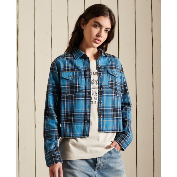 Chemise courte a carreaux femme Superdry Heritage en coton bio bleu a carreaux kilburn Bleu a carreaux kilburn Cdiscount Pret a Porter