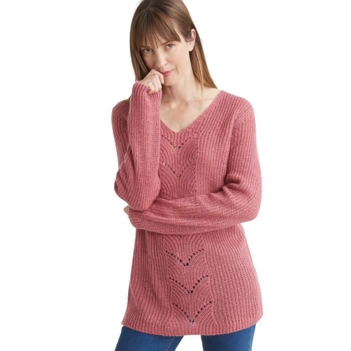 Pull tunique BALSAMIK by Daxon Maille fantaisie Rose Manches longues Femme Cdiscount Boutique Erotique