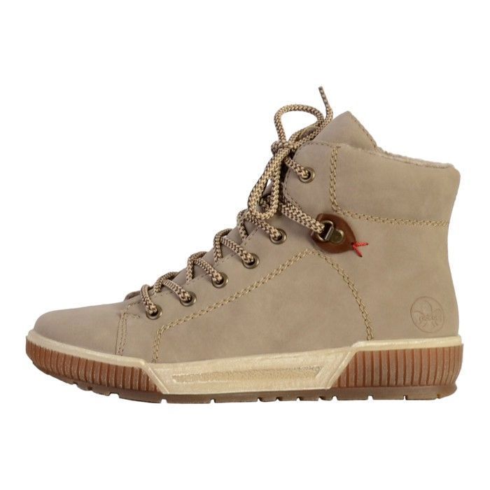Basket montante - RIEKER - Clarino - Beige - Lacets & zip - Semelle caoutchouc Basket montante - RIEKER - Clarino - Beige - Lacets & zip - Semelle caoutchouc
