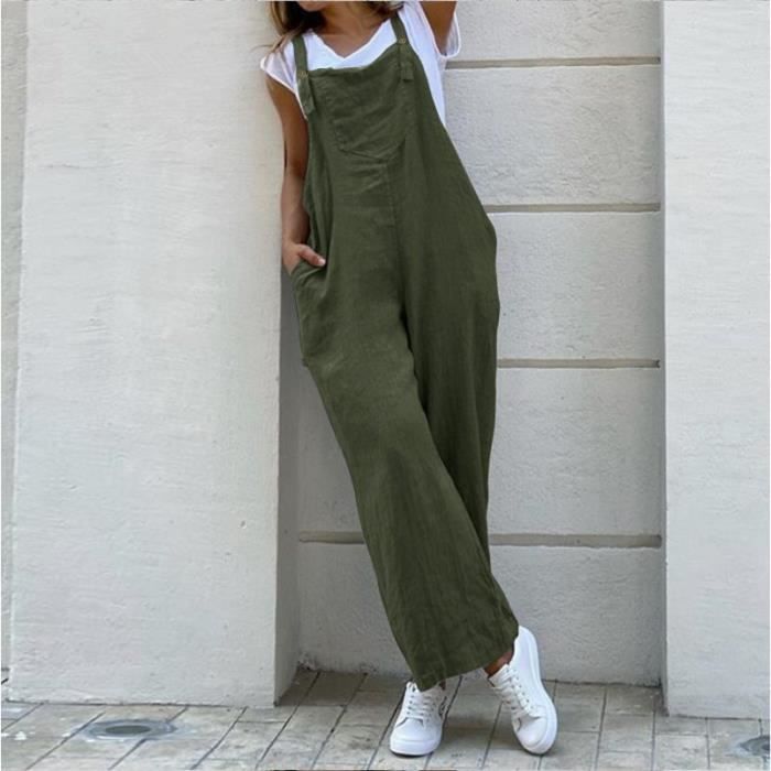 Salopette femme - Preppy à jambes larges vert décontracté - FR46VF