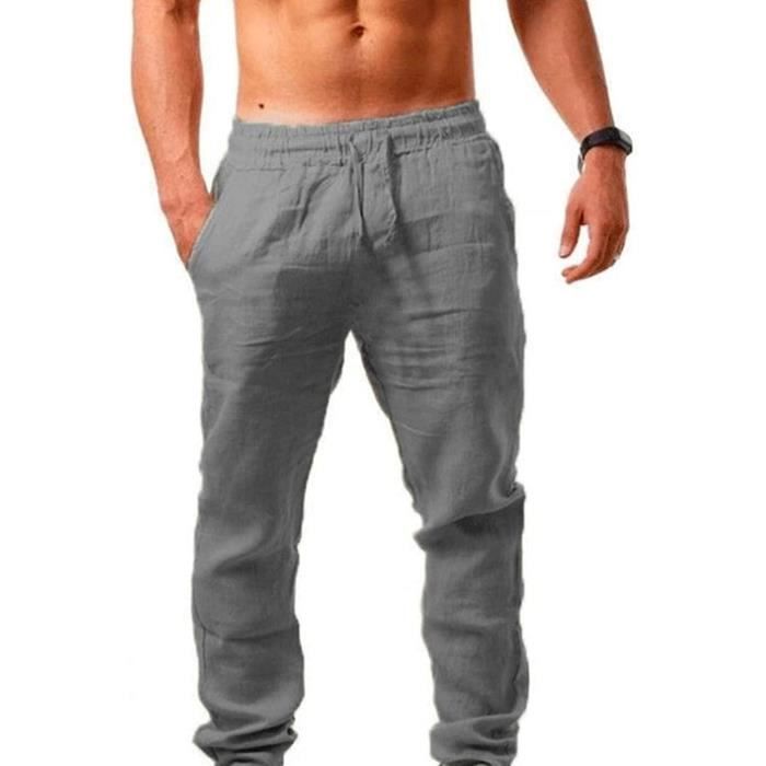 Homme Pantalon Lin Ete Grande Taille Pantalon Decontracte avec Poches Cordon Pantalon Ample de Plage Leger Respirant Gris Gris Cdiscount Pret a Porter