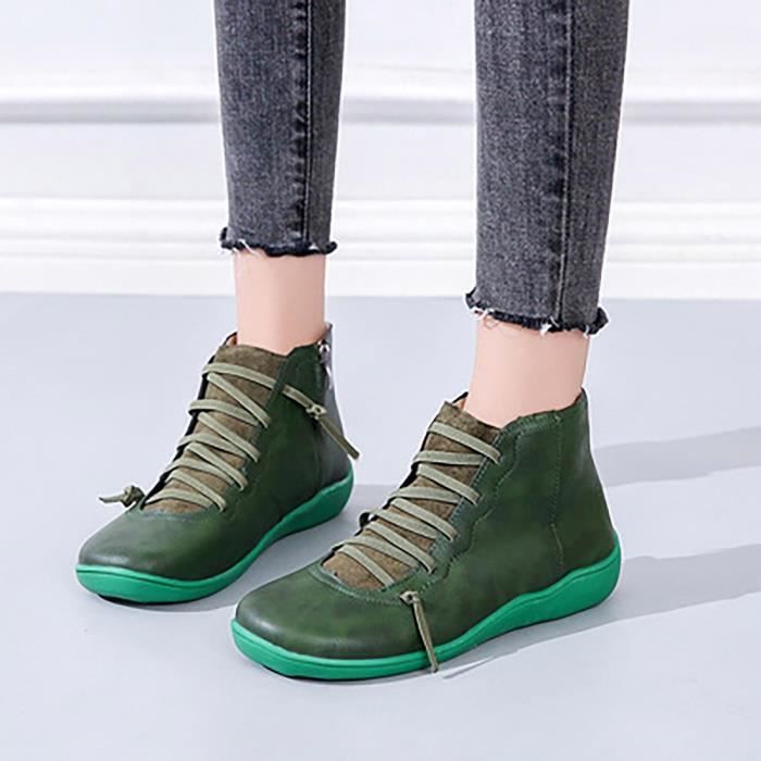 Bottes D’hiver Femme En PU – Lacets + Fermeture éclair, Bout Rond, Semelle Caoutchouc, Confortables Et Tendance !