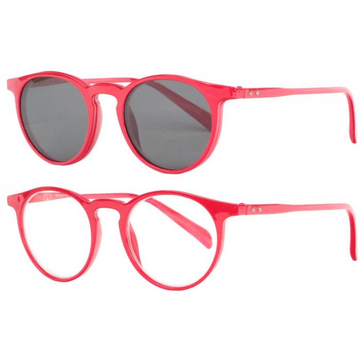 Lunettes Loupe Solaires Clip Magnetique Rouges Rondes Syna