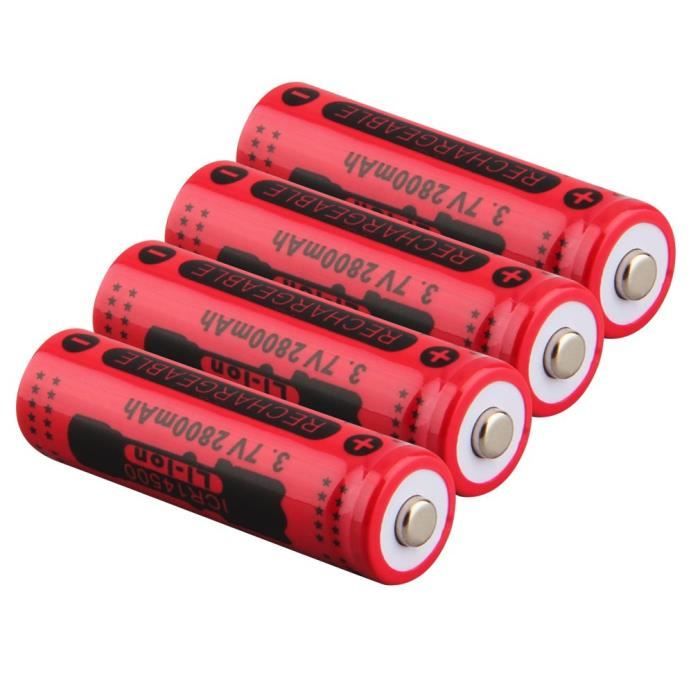 RONSHIN  1 Pcs 3.7 V 14500 2500 mAh Li-ION Batterie Rechargeable pour LED Lampe Torche Violet 2500mAh Violet 4 Pcs et Chargeur 