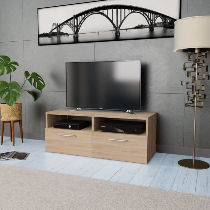 meuble tv meuble hifi audio-vidéo et pour home cinéma aggloméré 95 x 35 x 36 cm chêne