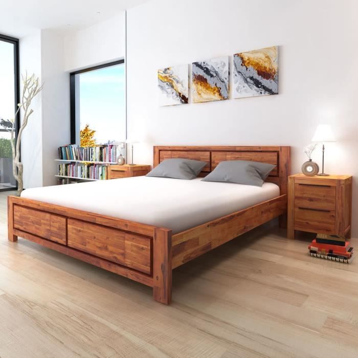 Structure De Lit Adulte Cadre De Lit Bois D Acacia Massif Marron