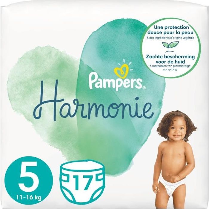 PAMPERS Harmonie Taille 5, 11 kg+, 17 Couches - Cdiscount Puériculture &  Eveil bébé