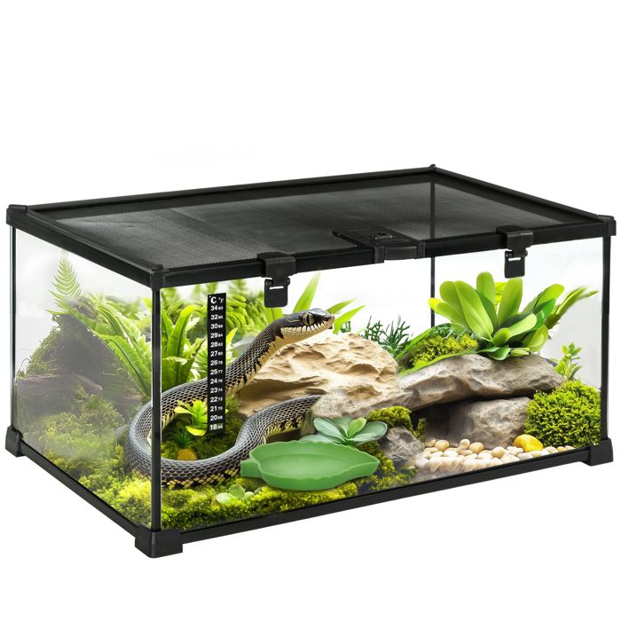 PawHut - Boîte à reptiles - Verre - 50x30x25cm - Noir