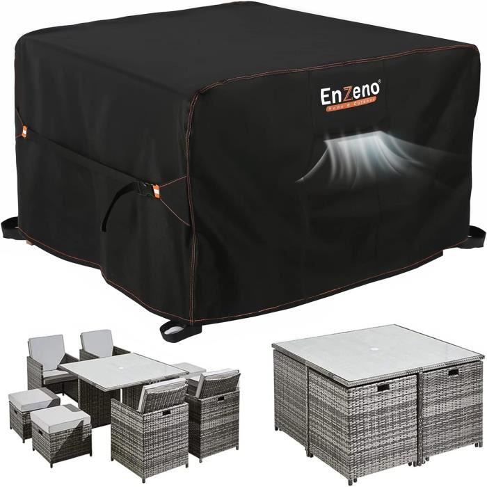 Housse De Protection Pour Salon De Jardin 130x100x90 Cm - Tissu Oxford 420D Imperméable, Anti-UV Et Anti-vent Avec Cordon Réglable