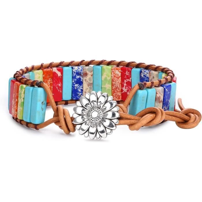 Bracelet Femme En Perles & Pierres Naturelles – Style Bohème Chic, Ajustable, Idéal Cadeau Pour Maman, Sœur, Amie !
