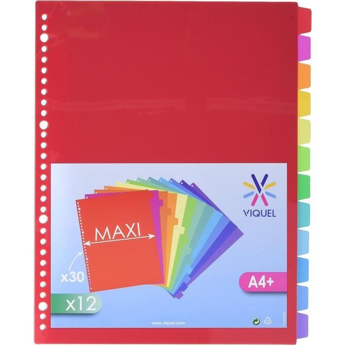 Viquel Register Trennblätter - 12er Set Maxi A4 | Neon Farben Für Ordner