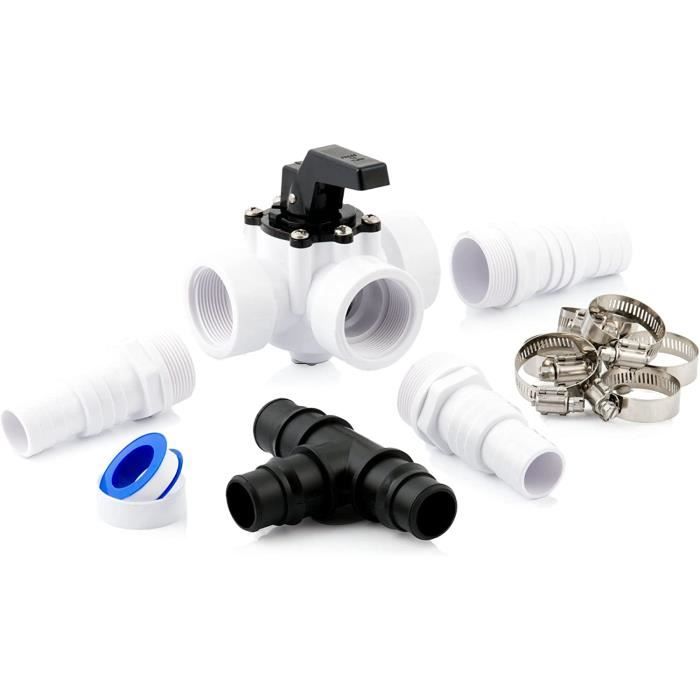 Kit De Dérivation Piscine AREBOS 12 Pièces - Vanne 3 Voies, Té, Colliers Pour Filtre à Sable Et Pompe à Chaleur - Ø32/38 Mm