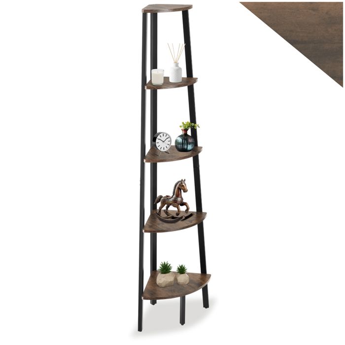 Bibliothèque - TECTAKE - Étagère dangle PORTLAND au style industriel en bois et acier sur 5 niveaux 34 x 34 x 1585 cm - Bois foncé