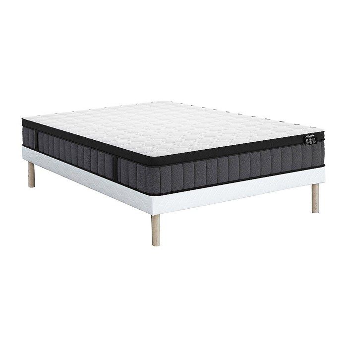 Ensemble 160 x 200 cm sommier tapissier + matelas hybride ressorts ensachés 7 zones et gel à mémoire de forme ép.25cm - TOLCA de