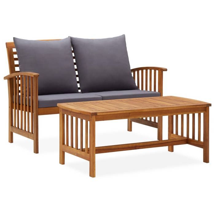 vidaXL Salon de jardin 2 pcs avec coussins Bois d'acacia solide - vue 2