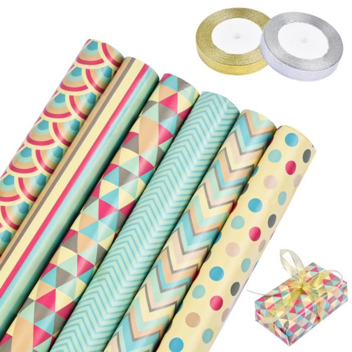 6 Feuilles de Papier d'emballage, papier cadeau avec 2 rouleaux de ruban  pour les petits emballages - Cdiscount Beaux-Arts et Loisirs créatifs