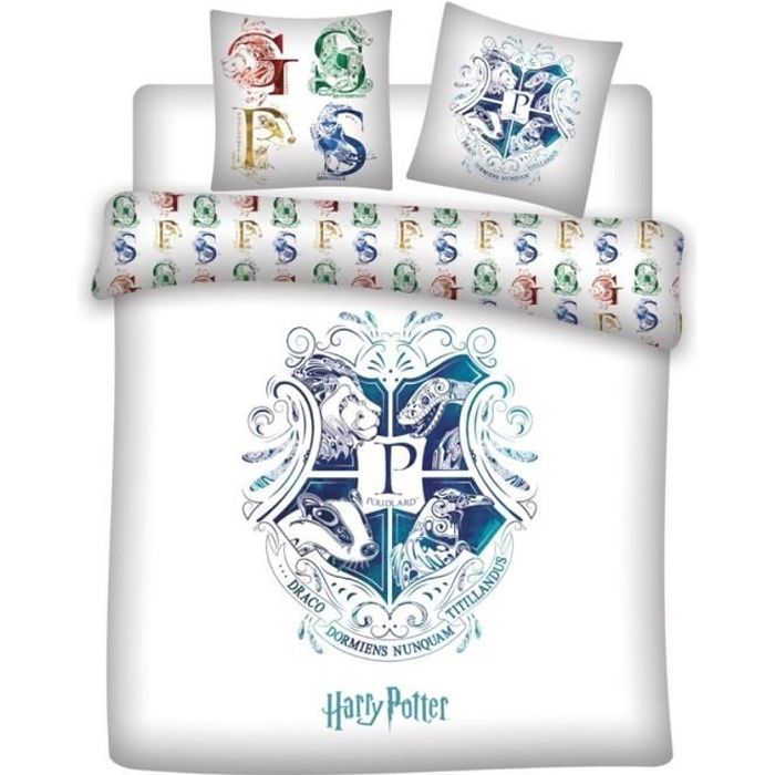 Harry Potter Poudlard - Parure de lit double Lit 2 places Housse de couette 220x240 cm 2 Taies d’oreiller 63x63 cm
