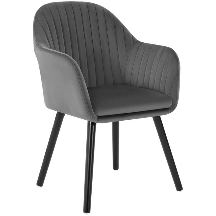 WOLTU 1 X Chaise de Salle à Manger en Velours Pieds en Bois NoirChaise de Relax Chaise de Salon Gris Foncé