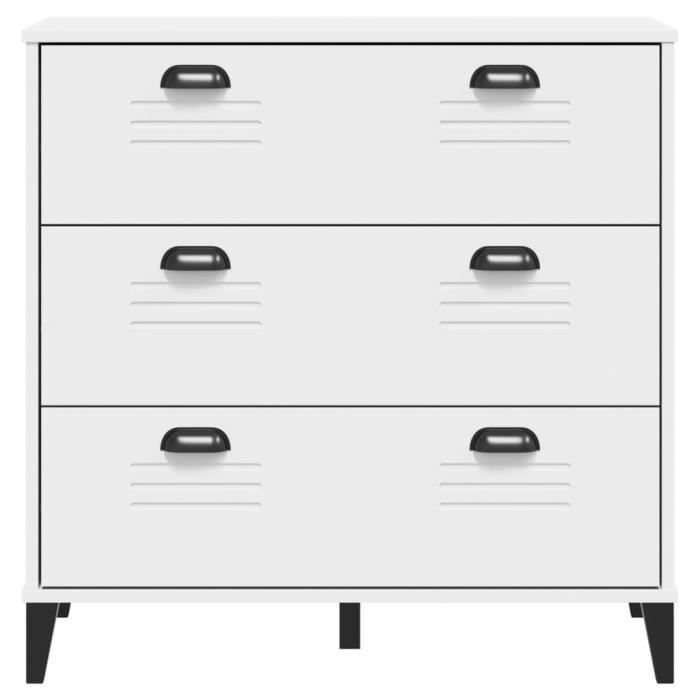 Commode - ZERODIS - VIKEN - Bois de pin massif - 3 tiroirs - Blanc