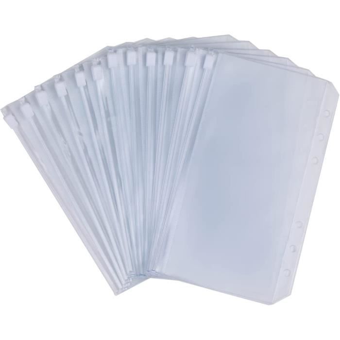 20 Pochettes Plastique A6 Avec Zip – Perforées 6 Trous, PVC Transparent, Pour Classeur, école Ou Bureau