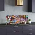 Tulup 125x50cm Crédence de cuisine sur verre sécurité:- Art: moderne classique - Graffiti Coloré - Multicolore-1