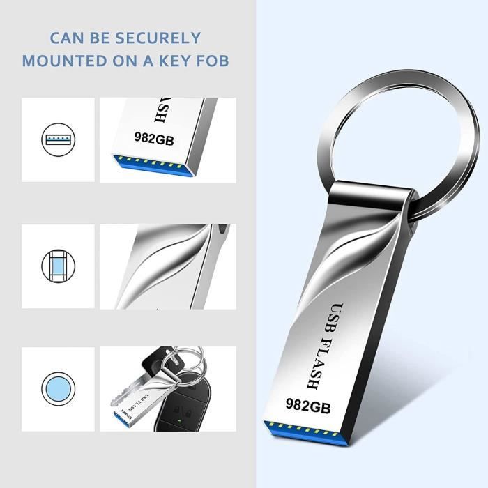 Clé USB 3.0 FamGo 982 Go - Métal étanche, Avec Porte-clés, Pour PC, Ordinateurs Portables (stockage Portable)