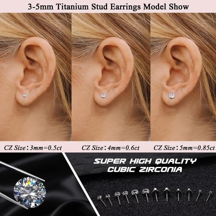 Boucles D'Oreilles En Titane G23 - Hypoallergéniques, Or Rose/Or/Argent/Noir | Pour Oreilles Sensibles