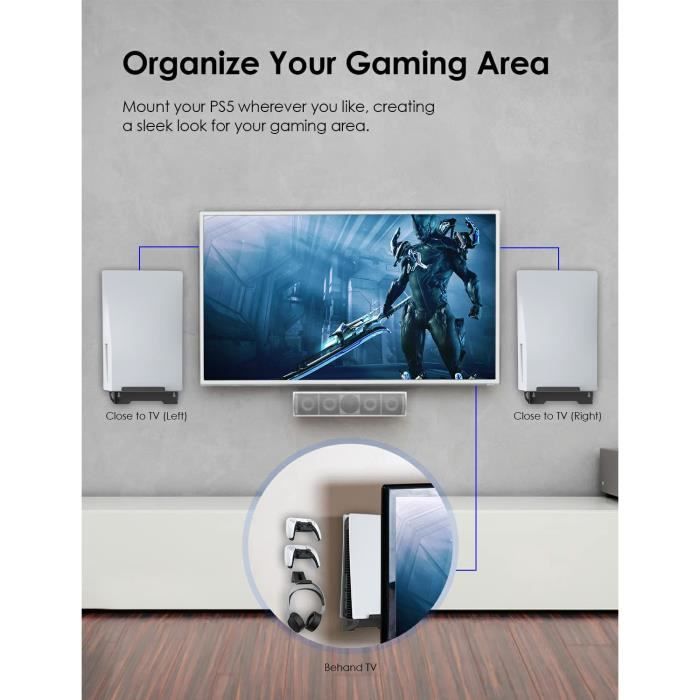 NexiGo PS5 Accessories Support mural pour Playstation 5 (disque et  numérique), support mural stable en métal pour console PS5 (Blanc)
