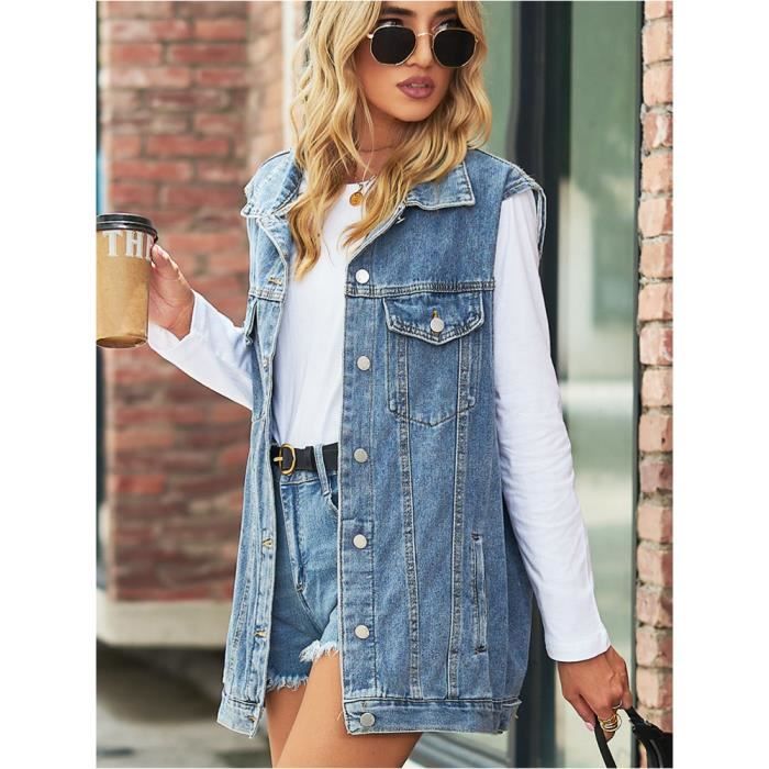 Gilet En Jean Sans Manches SS7 Pour Femme - Coupe Court - Poches Poitrine - Taille 6 à 14