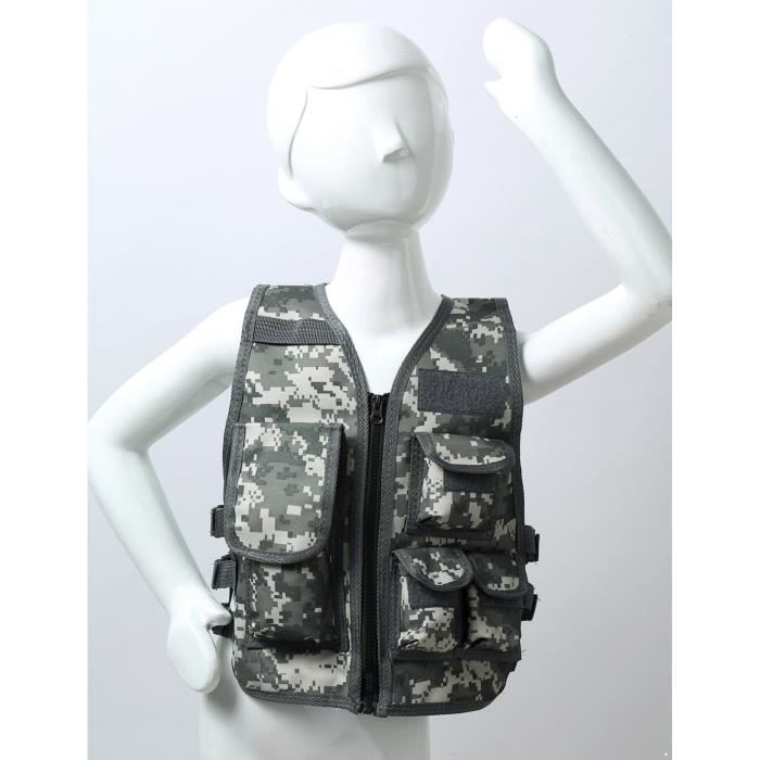 Iiniim Gilet de Peche pour Enfant Garcon Fille Gilet Camouflage Militaire pour Chasse Camping Jeu CS Combat 0 14 Ans Cdiscount Sport
