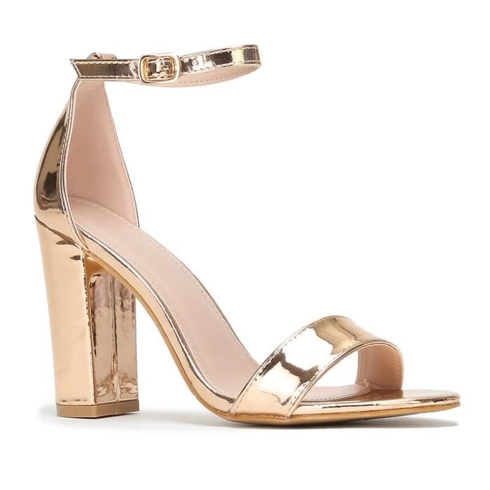 Sandales femme LA MODEUSE rose dore talon carre simili verni Jaune Cdiscount Chaussures