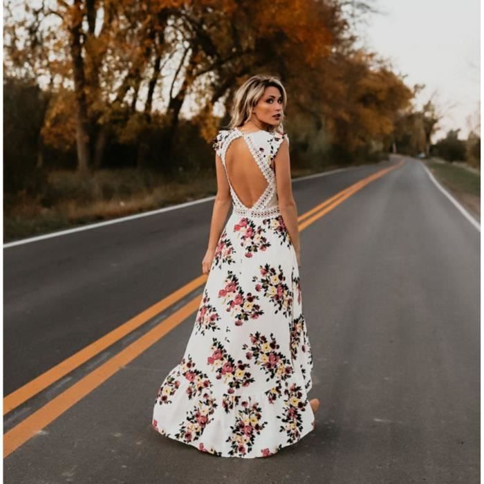 Robe Fleurie Femme Et Sans Manche Col V Robe Boh me Asym trique