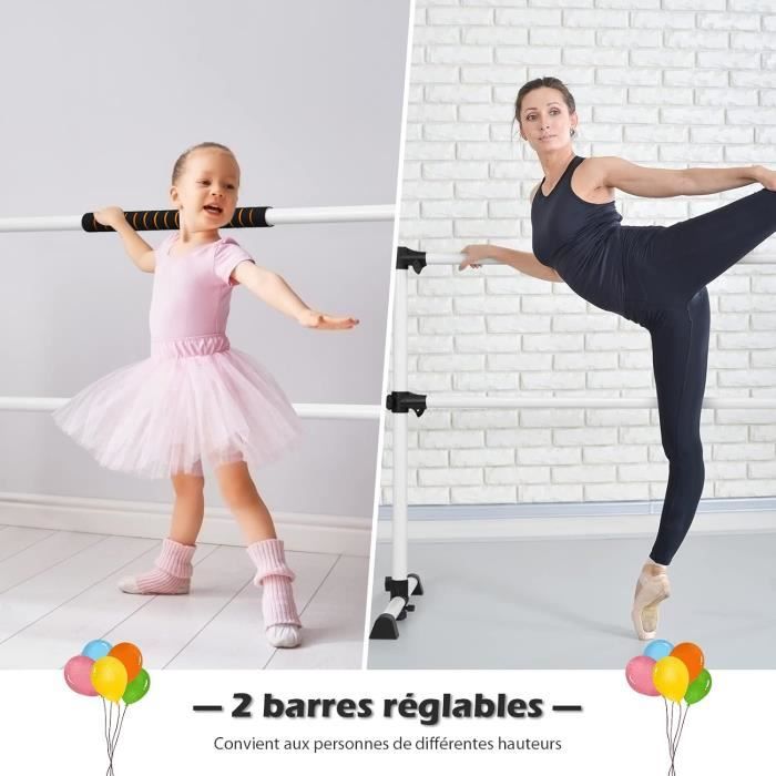 HOMCOM Double Barre De Danse Classique Réglable - Bois Massif, Acier Rose/Naturel, Charge 60 Kg