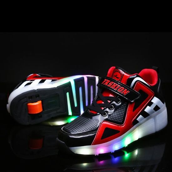 Basket Enfants Roller Sneaker avec une roue LED lumineux clignotant patins enfants garcon fille chaussures Noir rouge Noir Cdiscount Sport