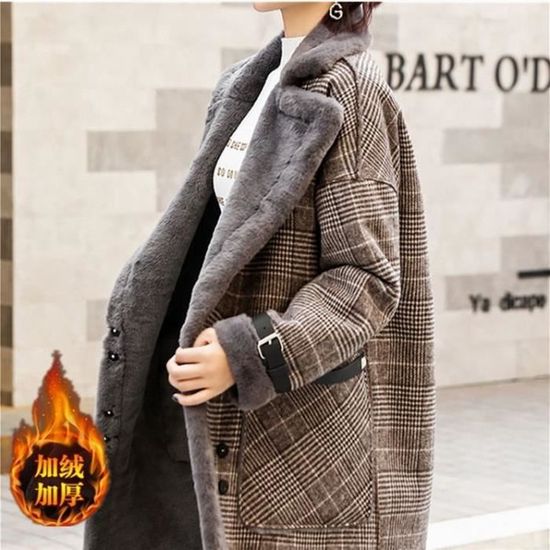 Manteau Veste epaisse en fausse fourrure de mouton pour femmes manteau en laine ample et decontracte Vintage Plaid vetements Blanc Cdiscount Pret a Porter
