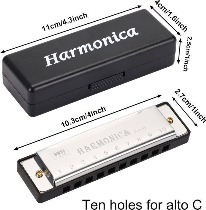 Harmonica Diatonique Easttop T008K 10 Trous - Ton Standard - Noir - Avec étui