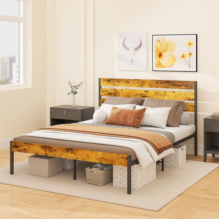 Lit Double | Lit Adulte | Cadre De Lit Métal Avec Tête De Lit Et Pied De Lit 120x200 Cm CFW87390