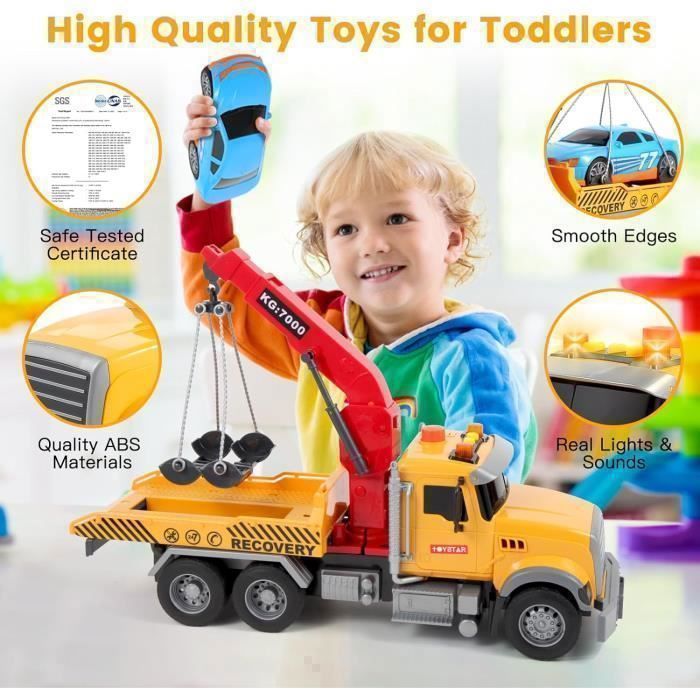 Jouet Dépanneuse Métallique Avec Pelleteuse - Camion De Construction Lumineux Et Sonore Pour Enfants 3-7 Ans