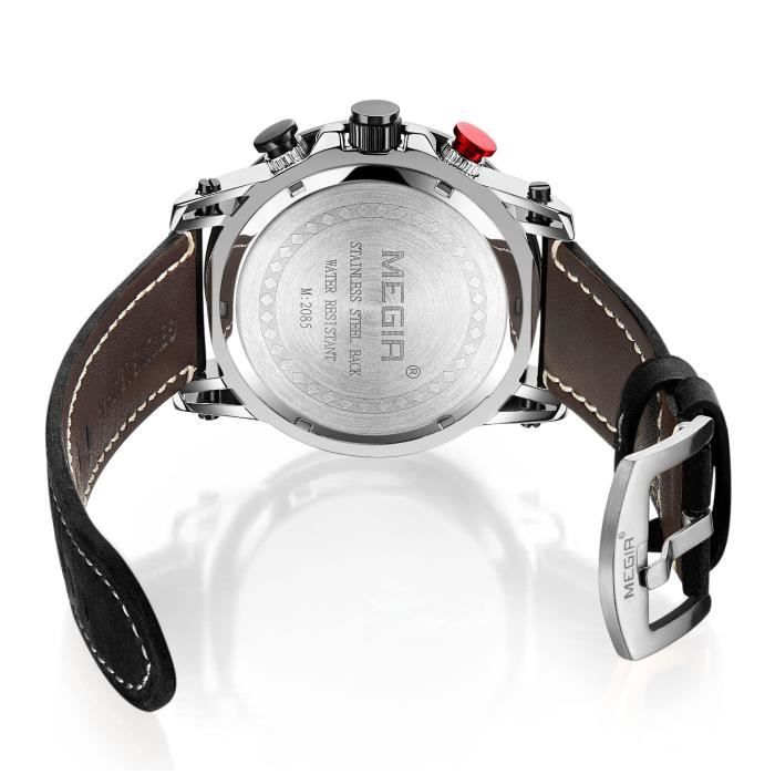 Hommes Montre Top Marque MEGIR Chronographe Montre bracelet a Quartz Bracelet En Cuir De Sport Montre Chic Achat vente montre Homme Adulte Noir Cuir Neuf Cdiscount