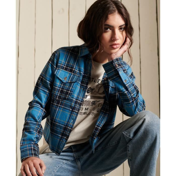 Chemise courte a carreaux femme Superdry Heritage en coton bio bleu a carreaux kilburn Bleu a carreaux kilburn Cdiscount Pret a Porter