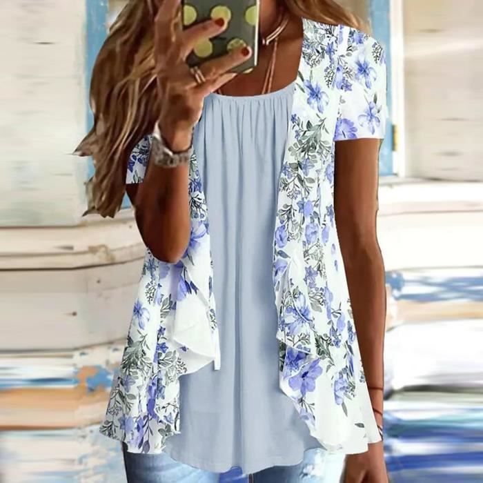 CHEMISIER BLOUSE LIQUETTE Femmes Blouse Dress up Imprime Elegant Ete Fleur Impression style Blue Blue Cdiscount Pret a Porter