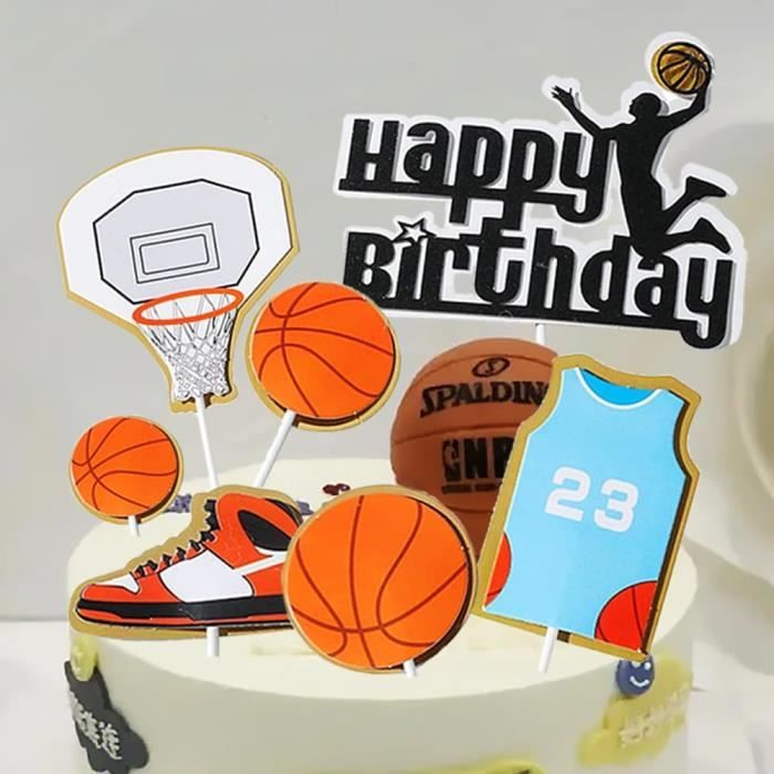 Topper De Gâteau Basketball « Joyeux Anniversaire » – 14,9 Cm, Carton 300 G, Cure-dent Inclus, Décoration Fête Sport