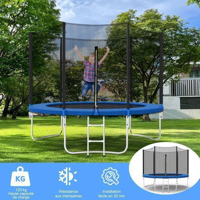 Trampoline Extérieur Diamètre 305 Ou 366 Cm, Avec Panier De Basket, échelle Et Protection Anti-rouille, Charge 200 Kg