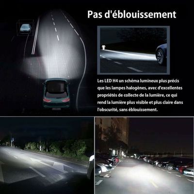 Kit 2 Ampoules LED H4 Pour Voiture - 80W, Blanc Brillant, 12V - Phares Antibrouillard à Faible Consommation