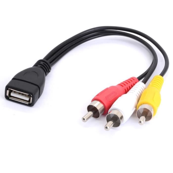 couleur 25cm usb mâle Adaptateur USB mâle vers 3 RCA femelle, câble  convertisseur Audio et vidéo AV/V, câble USB vers RCA pour HDTV, cordon de  télévision, 1 pièce