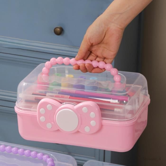 Boîte de rangement pour artisanat rose à 3 niveaux, boîte de rangement  empilable avec séparateurs pour fournitures d'art, perles à fusible, rubans  Washi, perles, accessoires pour cheveux, ongles 