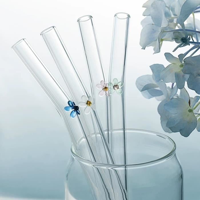 Pailles En Verre Réutilisables - Lot De 4 Avec Brosse De Nettoyage - Verre Borosilicate Sans BPA - Pour Cocktails, Café, Smoothies