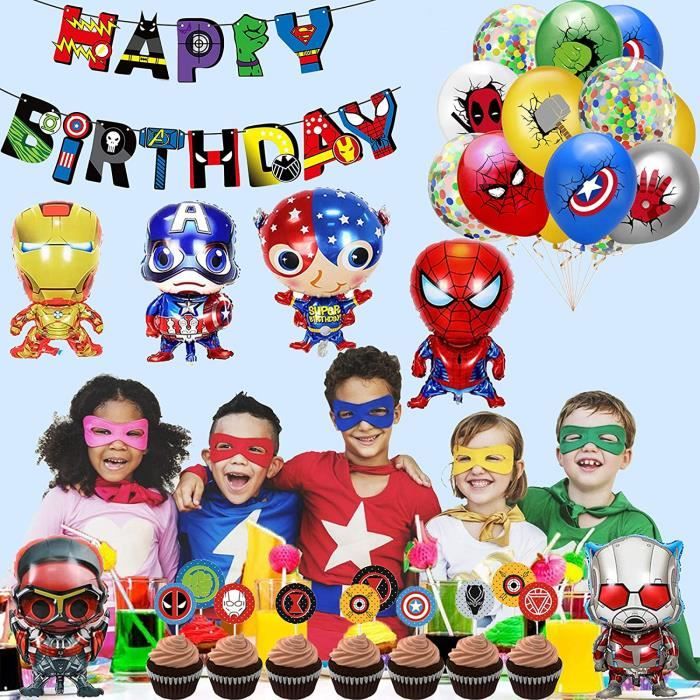 Super Héros Decoration Anniversaire Super Heros Ballon d'anniversaire  Bannière de Joyeux Anniversaire