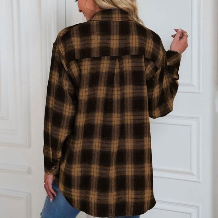 Chemise Femme à Carreaux Manche Longue Classique Plaid Blouse