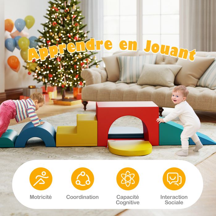 GOPLUS Jeu de Construction, 6 Pcs Blocs d'Escalade en Mousse pour Tout-Petits, pour Grimper et GOPLUS Jeu de Construction, 6 Pcs Blocs d'Escalade en Mousse pour Tout-Petits, pour Grimper et
